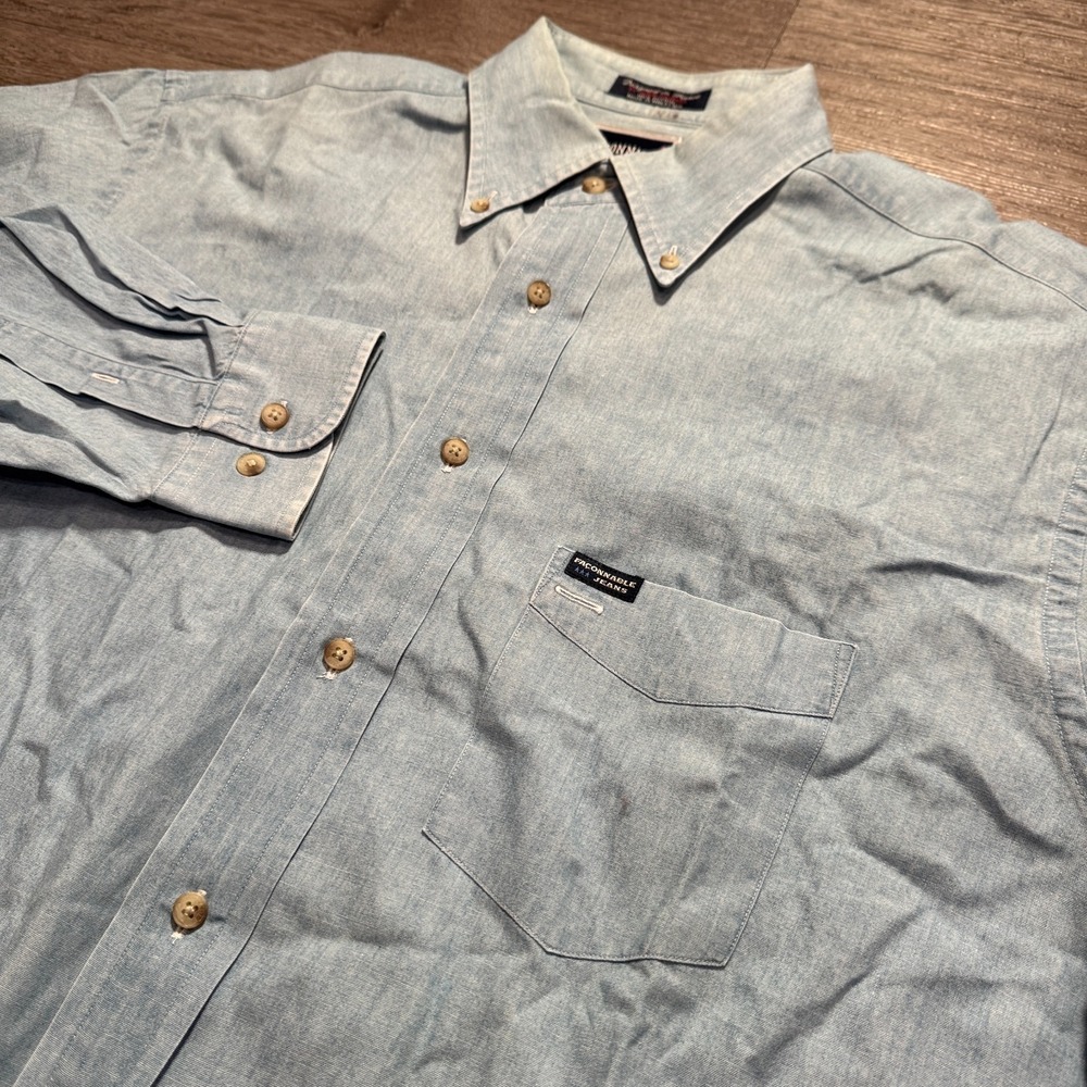 Faconnable Jeans Shirt Mens M Blue Denim Chambray Cotton Heritage Western Cowboy